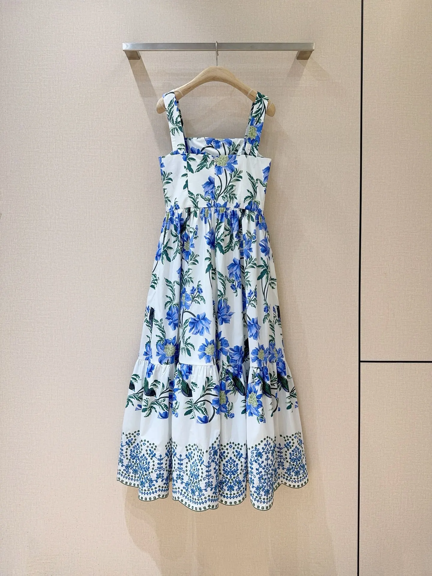 2026 Summer New Blue-Purple Floral and Green Leaf Bird Print Dress