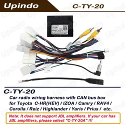Car Radio Cable Connector Socket Power Wiring Harness with CAN Bus Decoder for Toyota Highilander Camry C-HR Yaris RAV4 Corolla