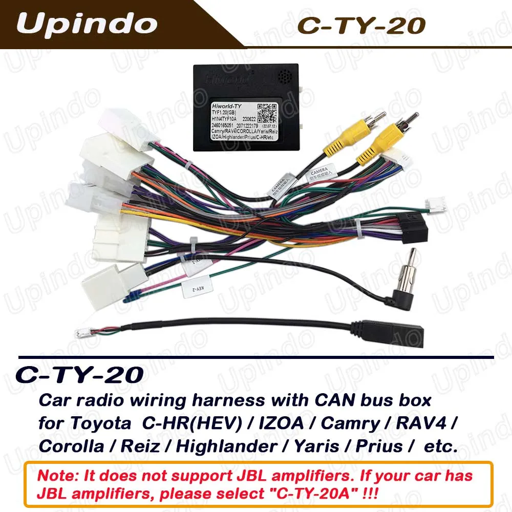 Car Radio Cable Connector Socket Power Wiring Harness with CAN Bus Decoder for Toyota Highilander Camry C-HR Yaris RAV4 Corolla