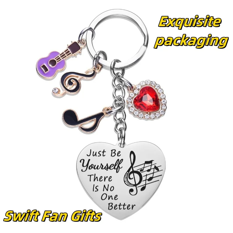 

Gift Box Music Lover Keychain Gifts Just Be Yourself For Fans Teen Girls Daughter Women Cute Keychains stainless Steel Keyring