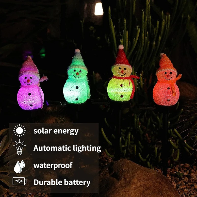 Lámpara de pie alimentada por energía Solar, luz nocturna de ambiente para exteriores, patio, jardín, grano de arroz, muñeco de nieve, decoraciones navideñas