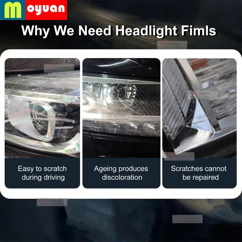 For Ford Mustang Mach-E 2021-2022 Front Light Headlamp Transparent Smoked Black TPU Sticker Car Headlight Protective Film Repair