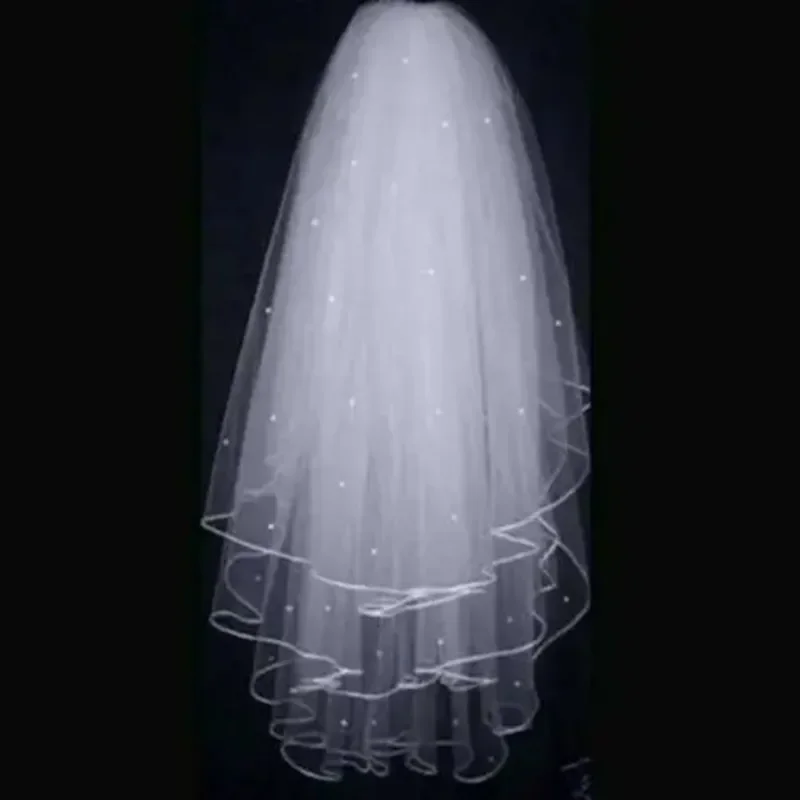 

3 Layers Pearls Wedding Veil with Comb Satin Edge Bridal Marriage Short Head Wedding Accessories