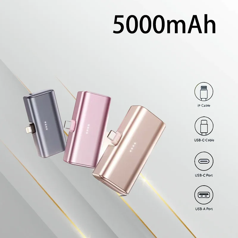 

22.5W Fast Charging 5000mAh Mini Plug Power Bank Portable Emergency Charger Lightweight for Camping Travel Outdoor Activities