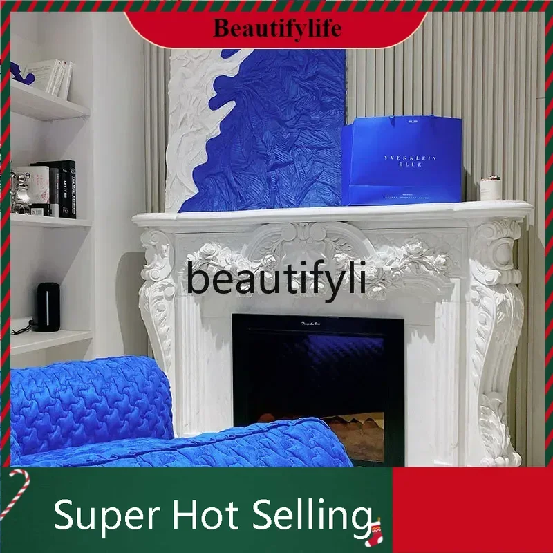 

Marble fireplace natural stone French European light luxury carved fireplace rack