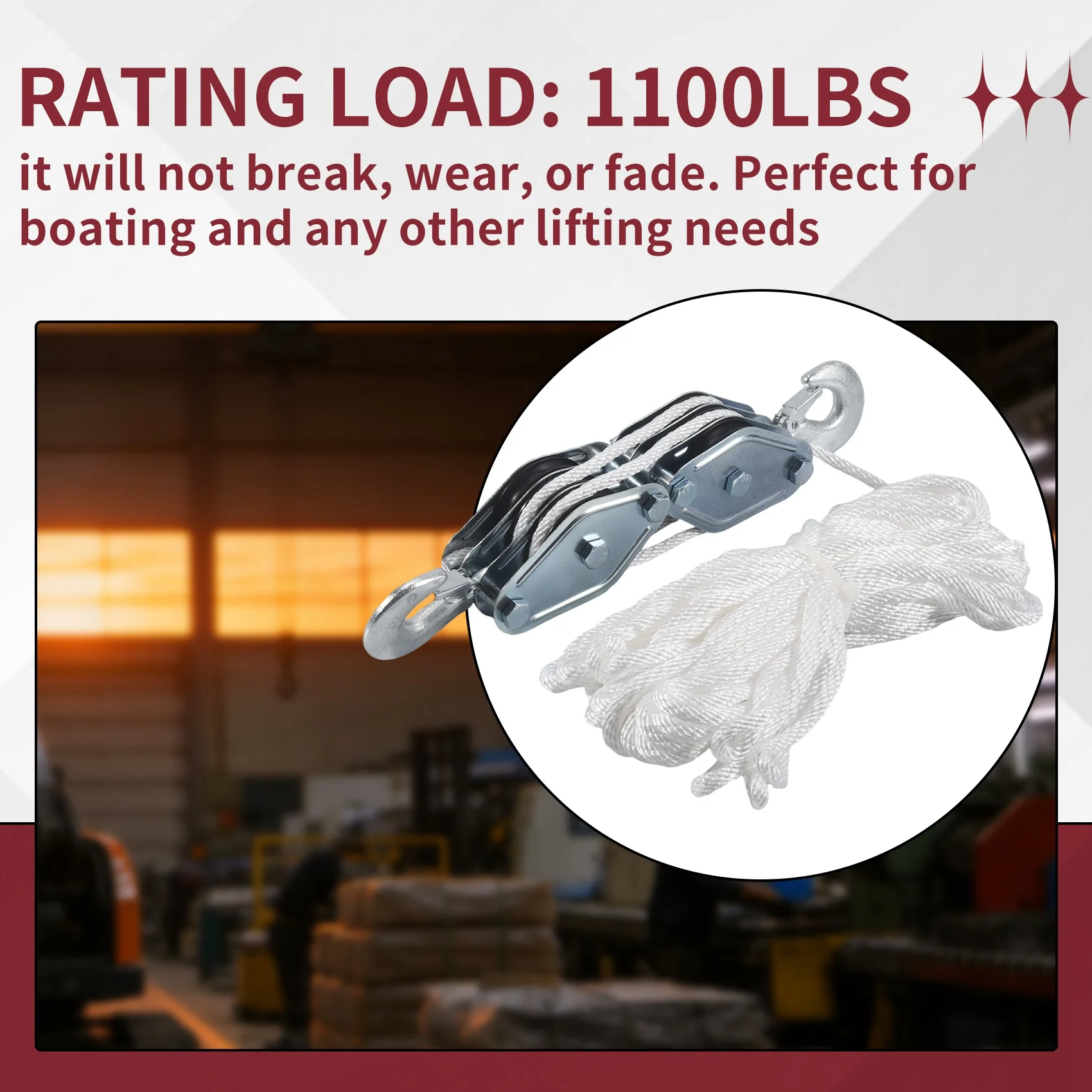 Lightweight Block And Tackle Pulley System Rope Pulley Hoist With Lifting Power Breaking Strength Heavy Duty Pulley System 15M