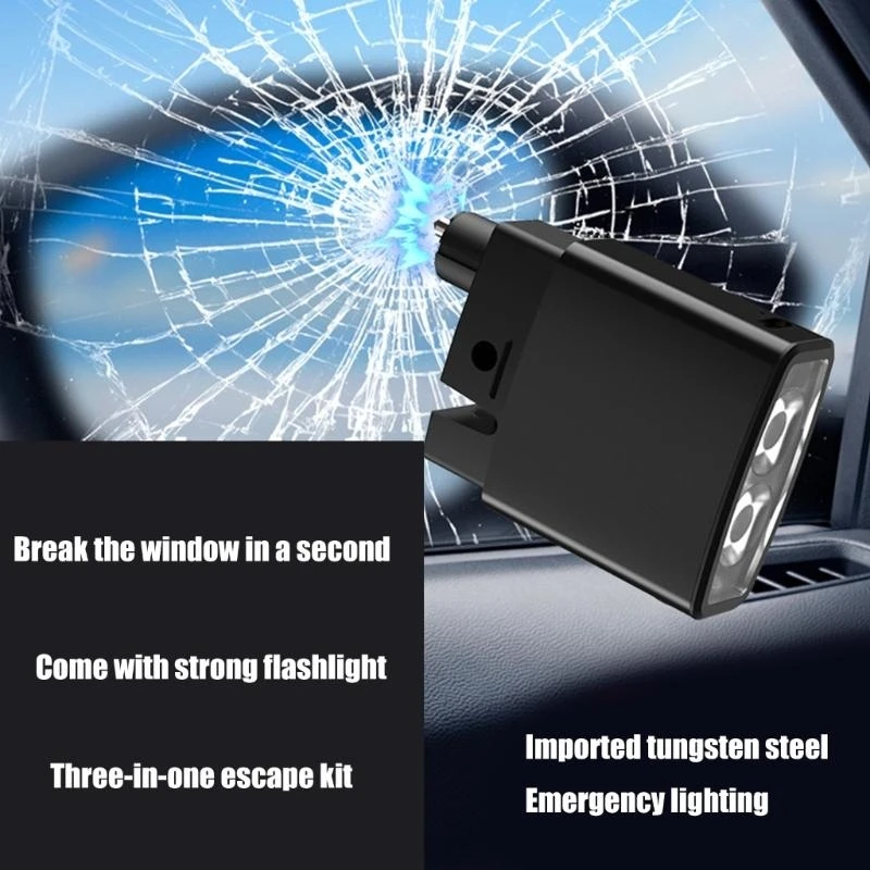 K0EA 車窓ブレーカーツール 3 in 1 ガラスブレーカーとシートベルトカッター & 懐中電灯車脱出ツール救命用