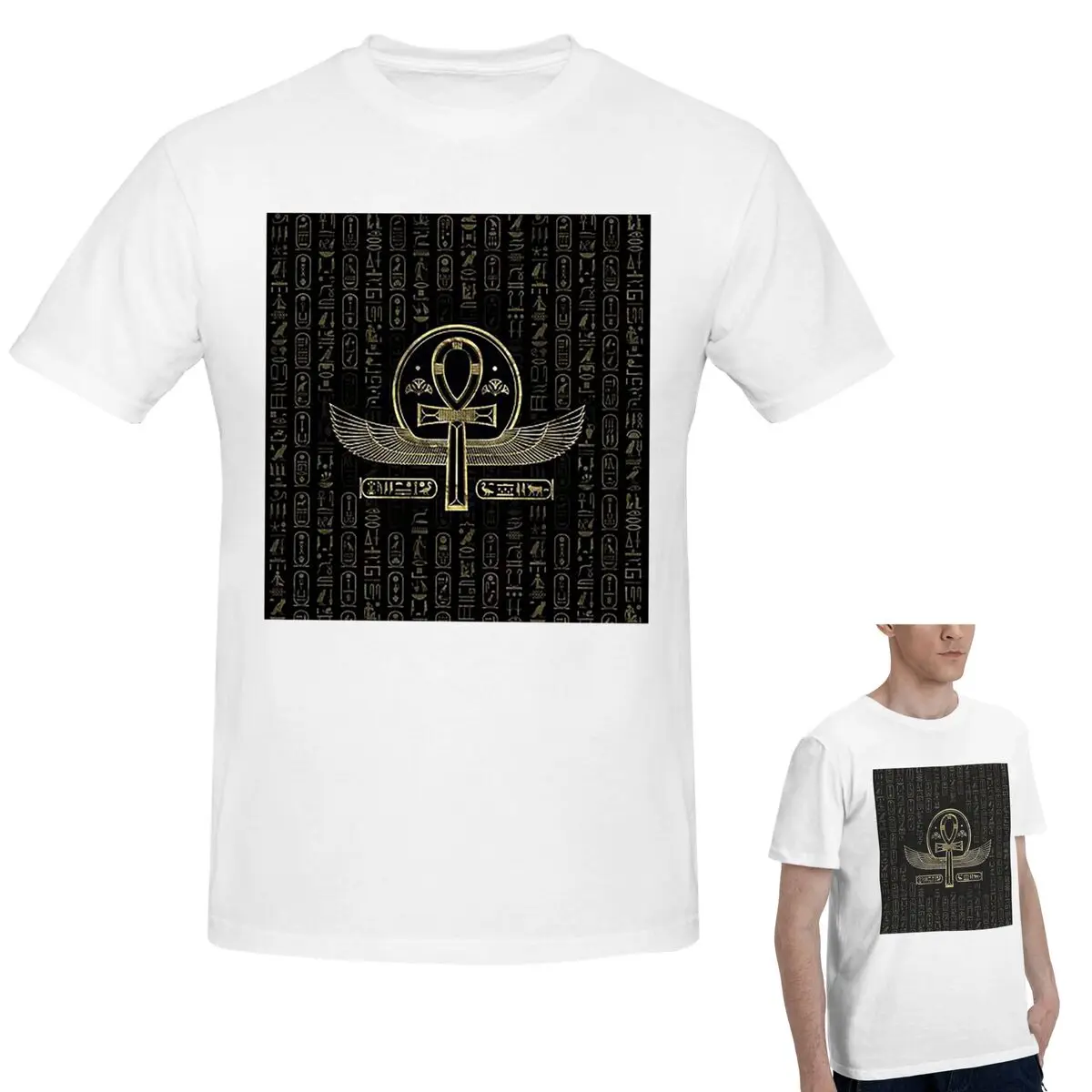 

100% Cotton Egyptian Cross Ankh Gold And Black T-Shirt Men's Funny Oversized T Shirt Men Round Neck Summer Shirts Tops S-6XL