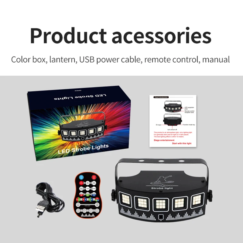 

2025 USB Sector LED Mixed Flashing Stage Lights Remote Sound Activated Disco Festival Parties Lights Wedding UV Light