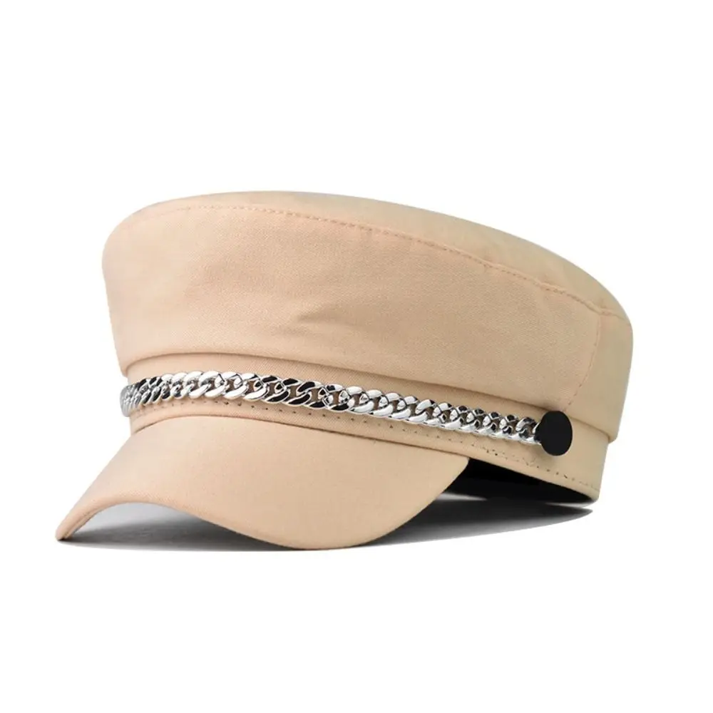Retro Cotton Polyester Newsboy Cap Chain Decor Short Brim Short Brim Peaked Cap Adjustable Octagonal Beret Autumn Winter Season