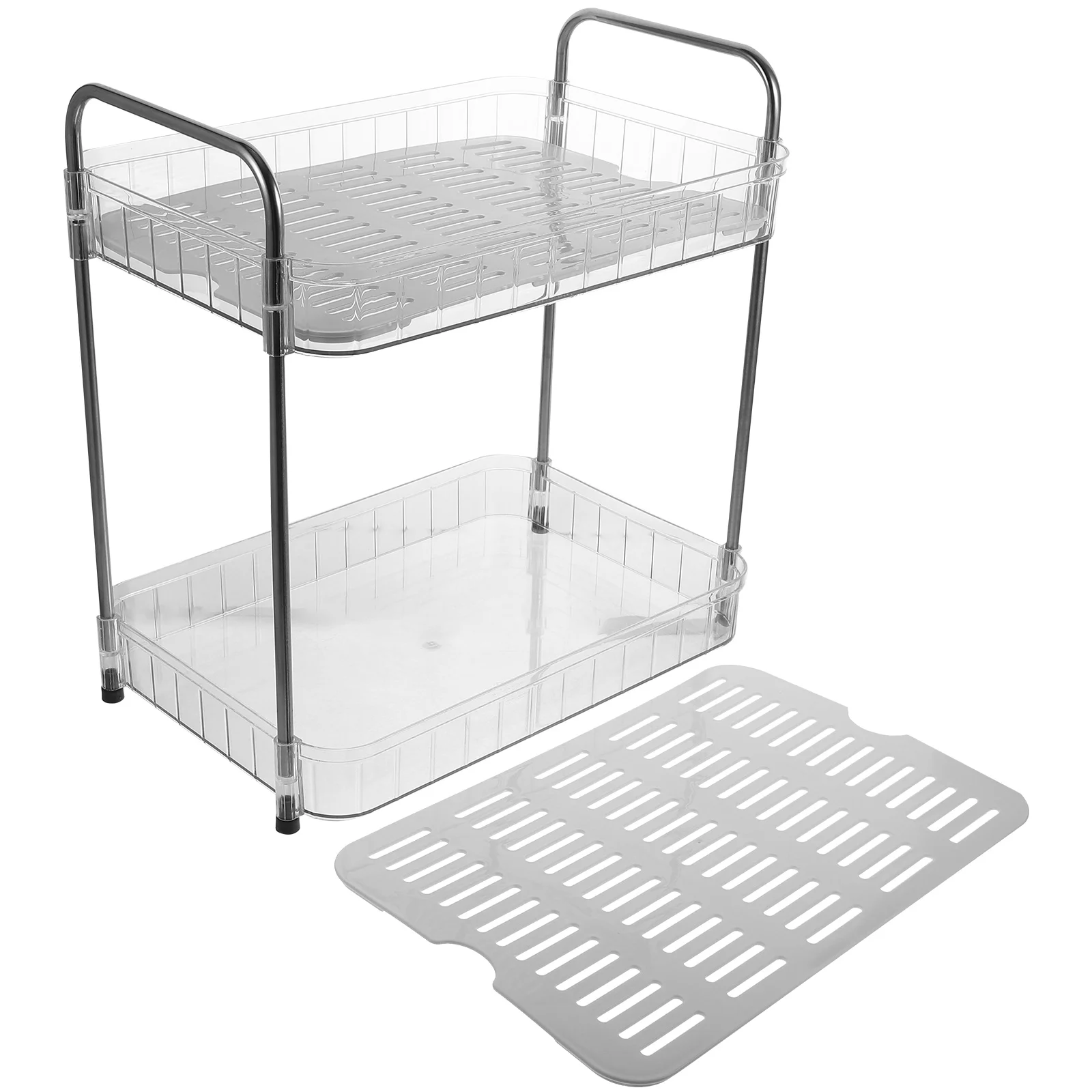 

Transparent 2-Tier Cup Organizer Draining Rack For Kitchen Bathroom Desktop Storage Shelf Household Use Drying Rack Clear Design