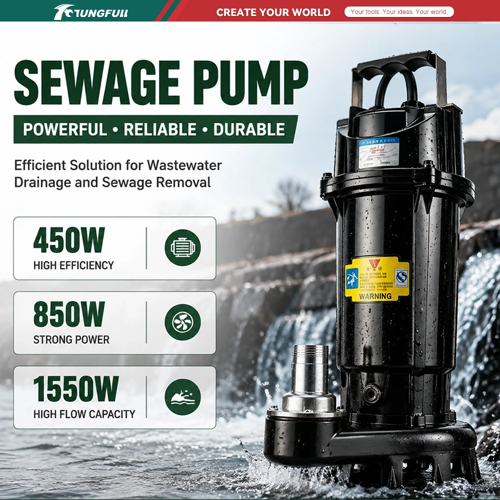 Submersible Sewage Pump 450W 850W 1550W High Flow Wastewater Drainage Pump Dirty Water Sump Pump for Basement Pond Garden