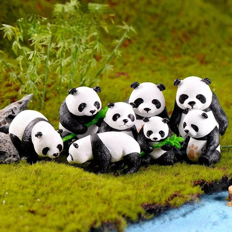 4pcs/Set Cute Cartoon Panda Toy Figurines PVC Handicraft Cake Accessories Miniatures Mini DIY Ornament Fairy Garden Miniature