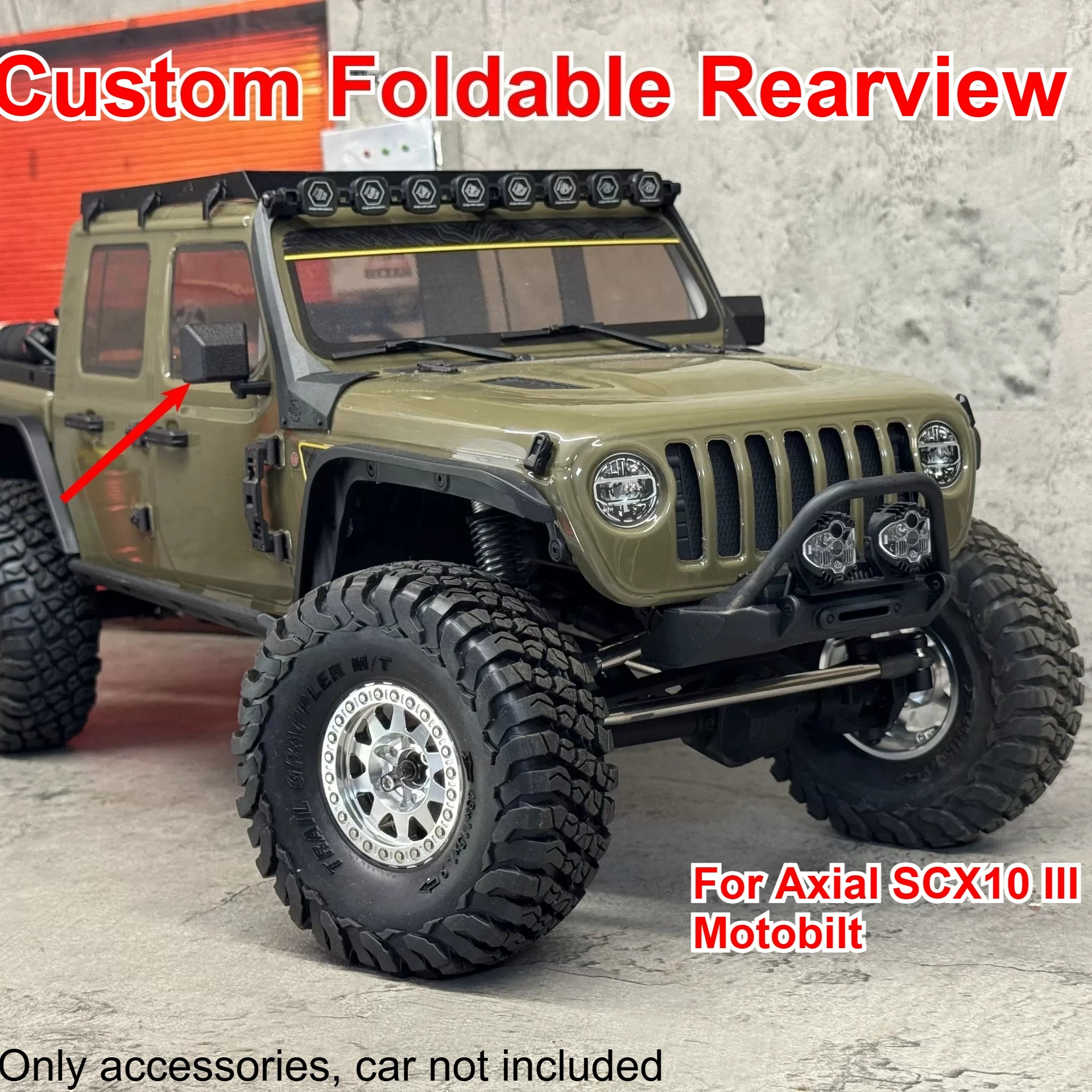 For Axial SCX10 III Motobilt 1/10 RC Car Foldable Rearview Mirror with Simulated Lens Custom Model Number Decor Upgrade Parts