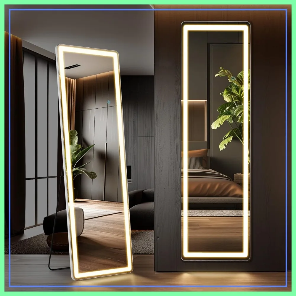 

16x60 LED Full Length Mirror with 3 Color Lighting, Floor Standing or Wall Mounted for Bedroom, Dressing Room