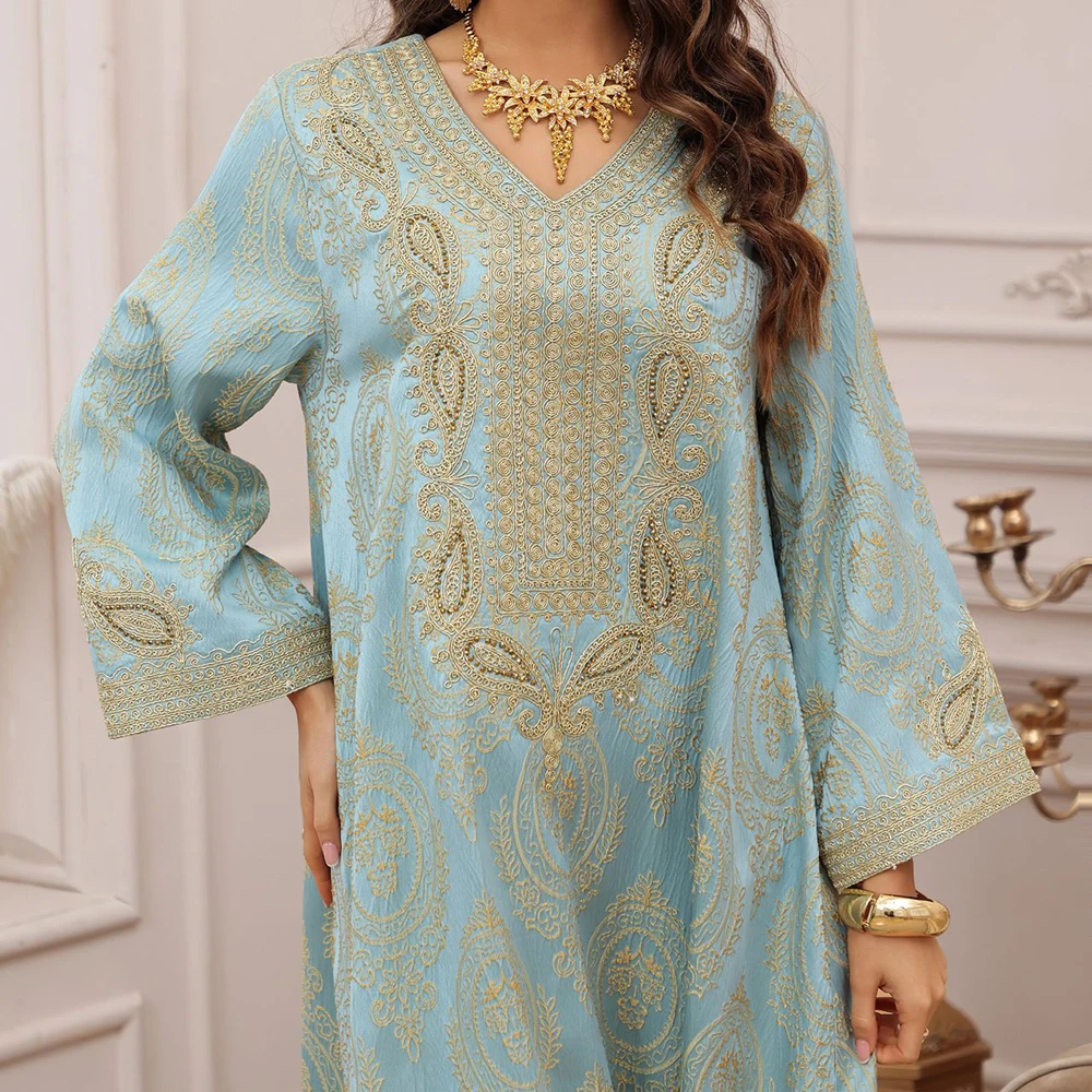 

Eid Muslim Dress for Women Embroidery Abaya Party Caftan Robe Jalabiya Ramadan Morocco Dubai Kaftan Islam Vestidos Largos Abayas
