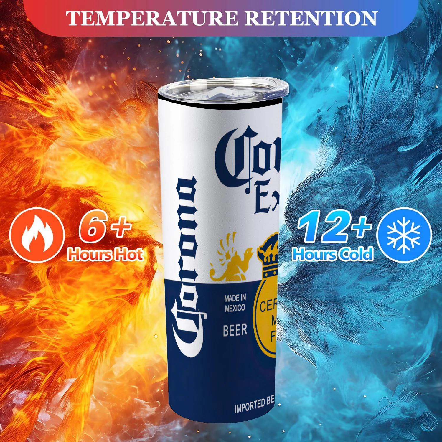 20oz Keep Hot or Cold Corona Tumblers Cup With Lid and Straw Mexican Creative Extra Beer Can Stainless Steel Vacuum Water Bottle