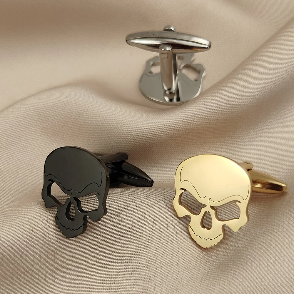 Pirate Skull Cufflinks for Men Stainless Steel Vintage Viking Skeleton Punk Rock Party Shirt Buttons Jewelry Cufflinks