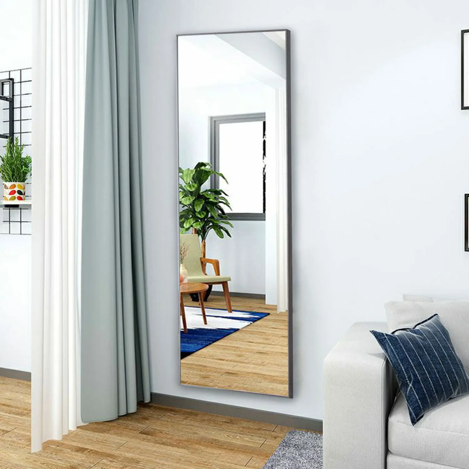 

3rd generation Grey Solid Wood Frame Full-length Mirror, Dressing Mirror, Bedroom Home Porch, Decorative Mirror, Clothing Store,
