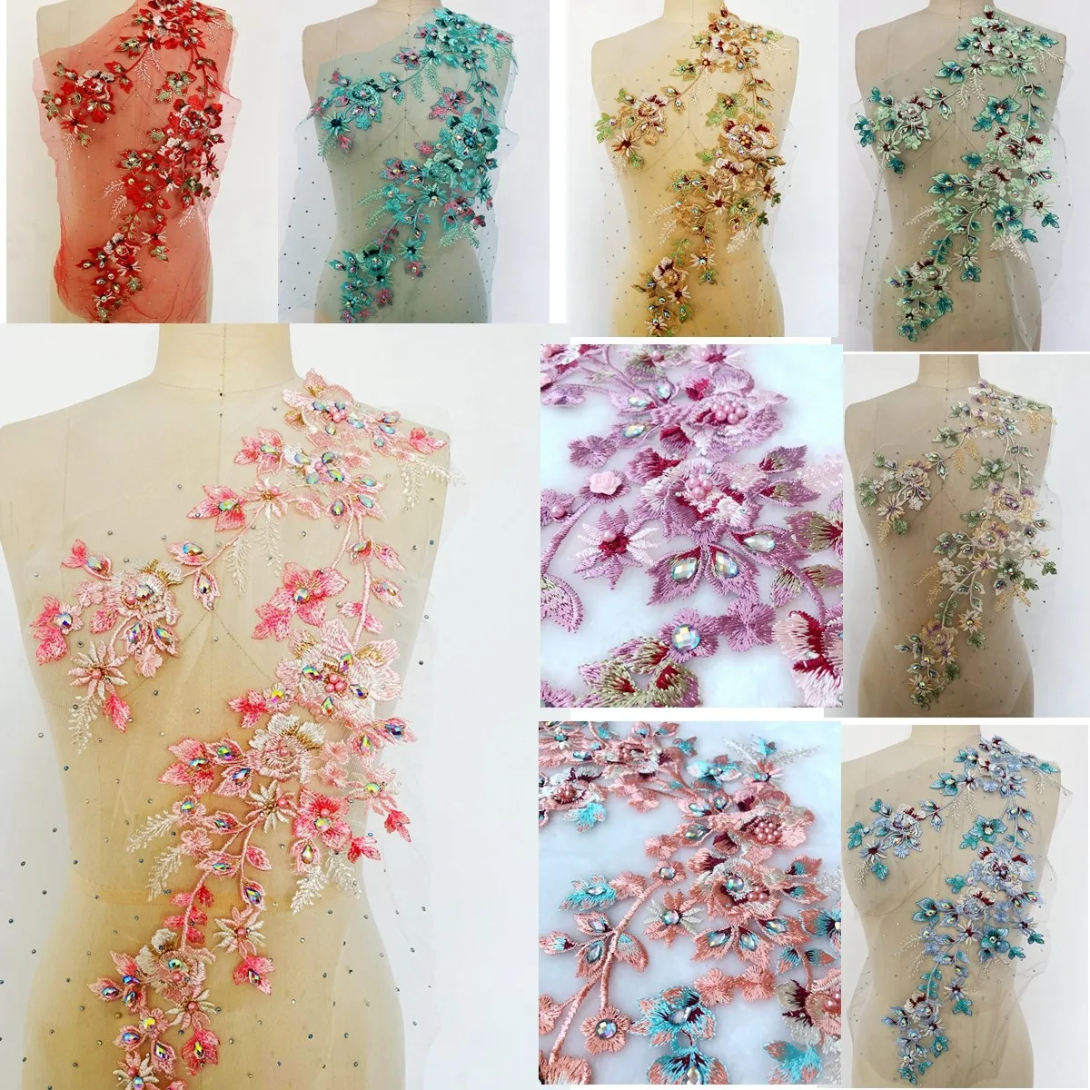 

10-цветные разноцветные вышитые тканевые бусины со стразами, пришивные нашивки для дизайна одежды, аксессуары с кружевной отделкой