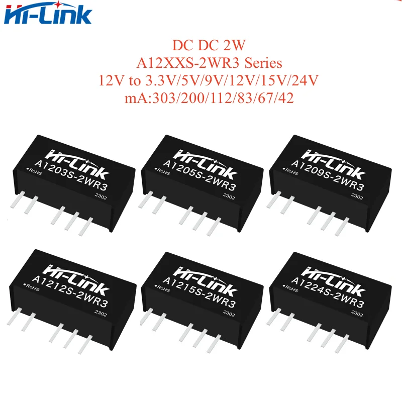 2pcs/lot Hi-Link DC DC A1215S-2WR3 2W 12V to 15V 67mA Power Supply Module Dual Output Intelligent Converter A1205S A1224S mini