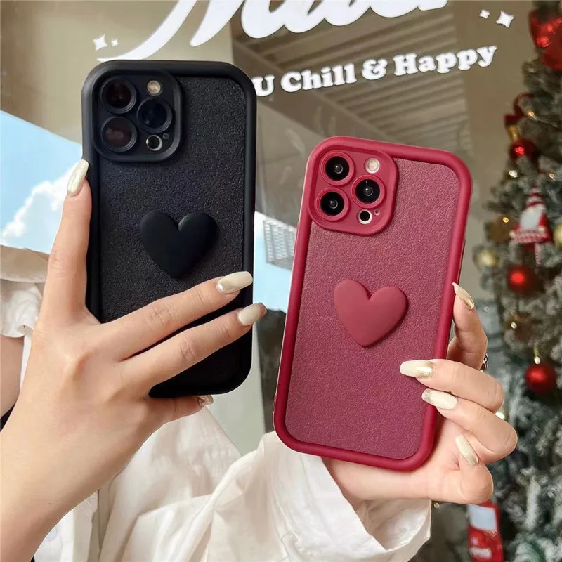 Ottwn 3D Love Heart księżycowy krater etui na telefon dla iPhone15 11 12 13 14 Pro Max XS XR wstrząsoodporny miękki silikonowy pokrowiec zderzaka