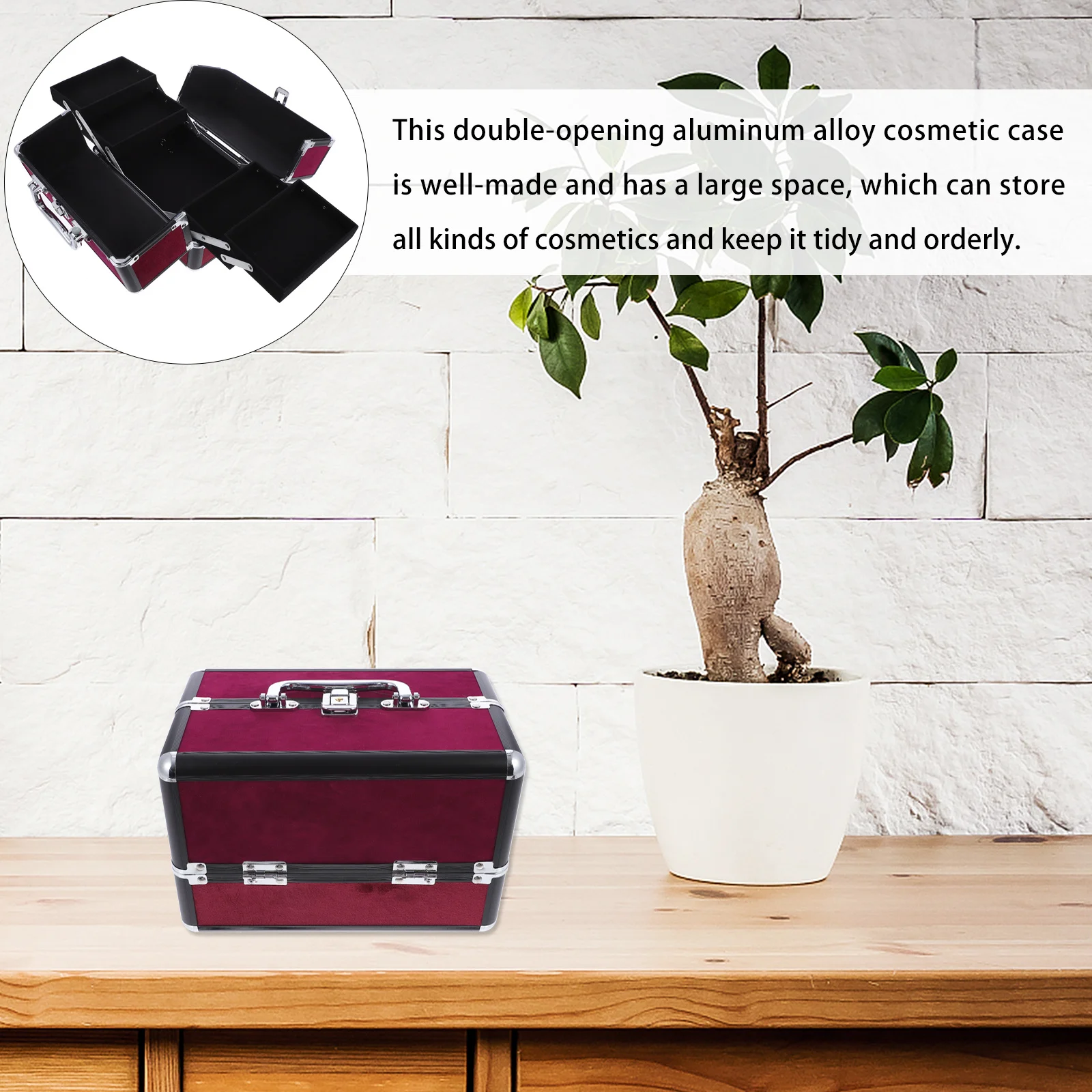 

1Pcs Large Capacity Double Opening Makeup Case Storage Box Portable Handle Travel Organizer Makeup Case