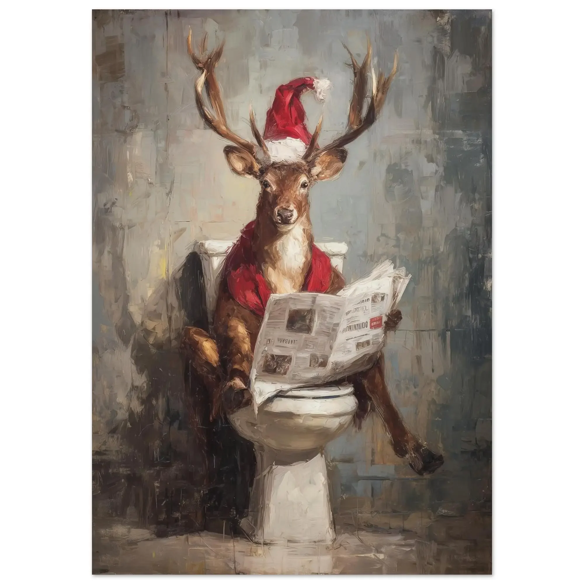 Frameless canvas paintings,Funny Reindeer Santa Toilet Canvas Poster Unframed Humour Bathroom Christmas Poster Funny Toilet Post