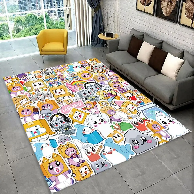 Lankybox Happy Boxy Foxy Rocky CartoonNon-Slip Area Rug for Living Room,Bedroom,Playroom,Soft Carpet Floor Mat Home Decor Rug