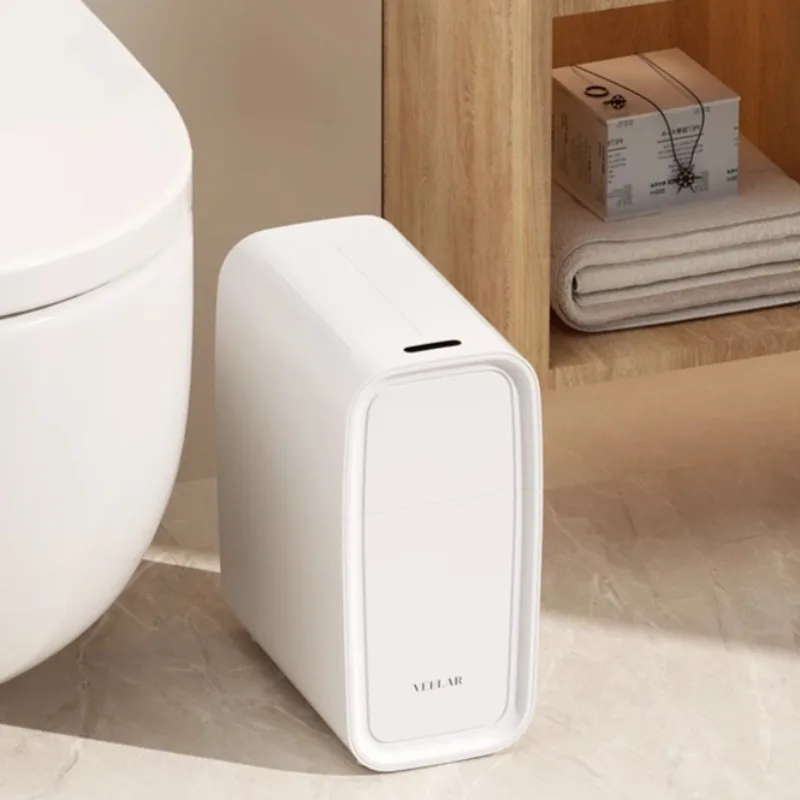 

Automatic Sensor Trash Can, Smart Odorless Garbage Bin, Narrow Gap Bathroom Waste Basket, Touch-Free Peel Bucket for Toilet