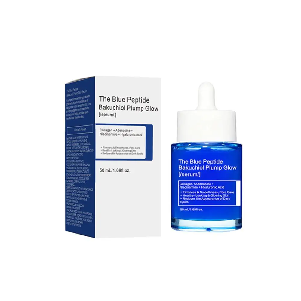 Blue Copper Peptide Serum Glow Plump Hydrating Face Essence Moisturizer Smooth Skin Firming Boosting Facial Care Serum 50ml