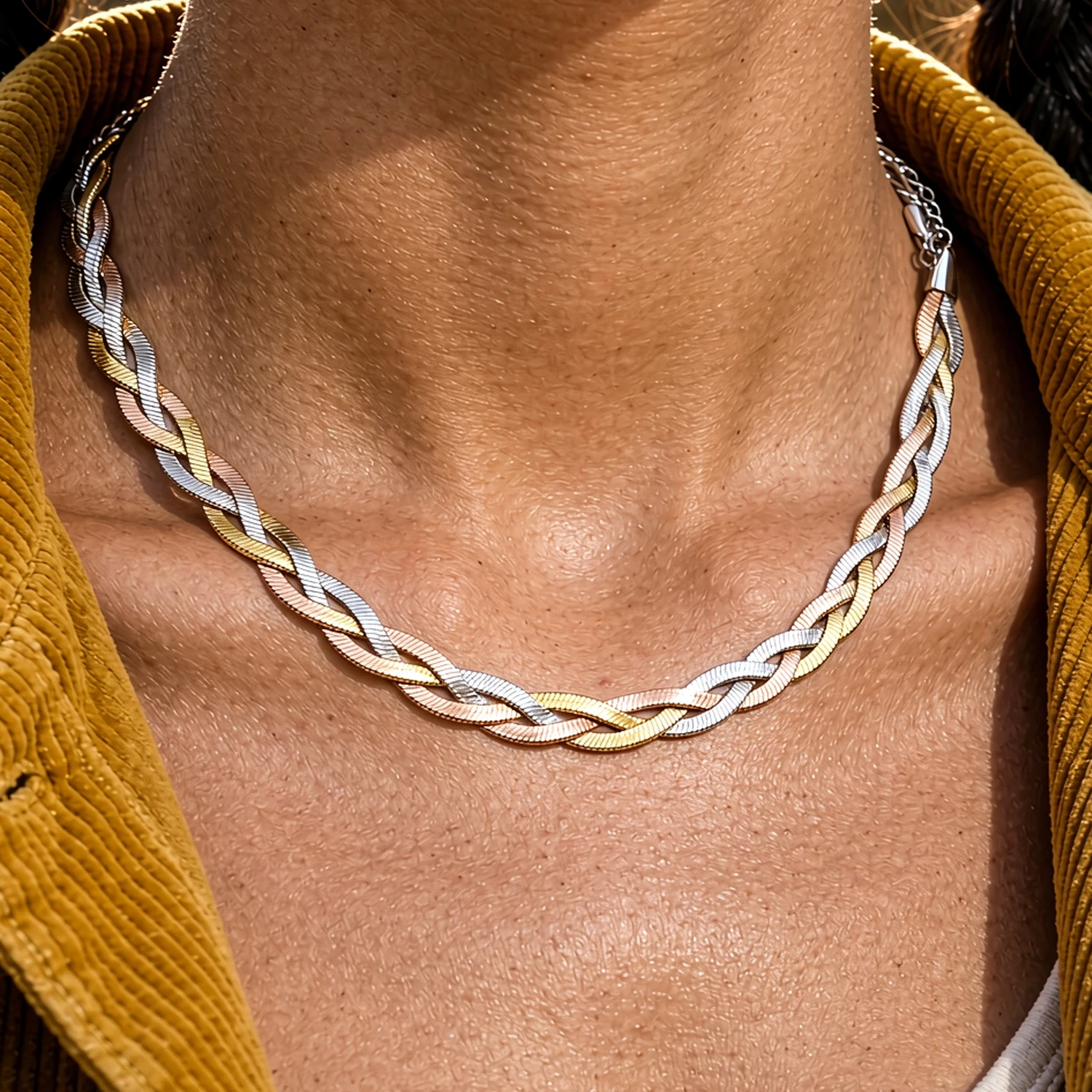 Retro Twisted Braided Blade Herringbone Necklace for Women Stainless Steel Autumn New Arrival Trendy Fashion Daily Wear Jewelry