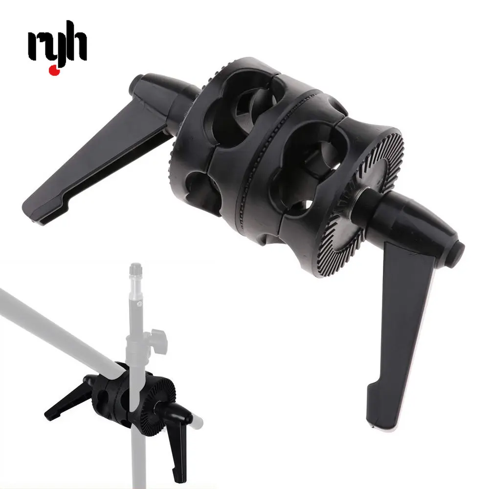 RYH Swivel Dual Head Grip Holder Bracket for Photo Studio Boom Reflector Arm Support Dual Grip Head Angle Clamp Photography pole