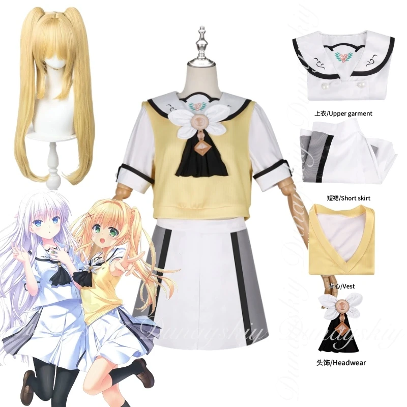 

Летние карманы Ao Sorakado & Tsumugi Wenders Косплей Игра Желтый Синий Парики Белый Желтый JK Полный комплект Костюм