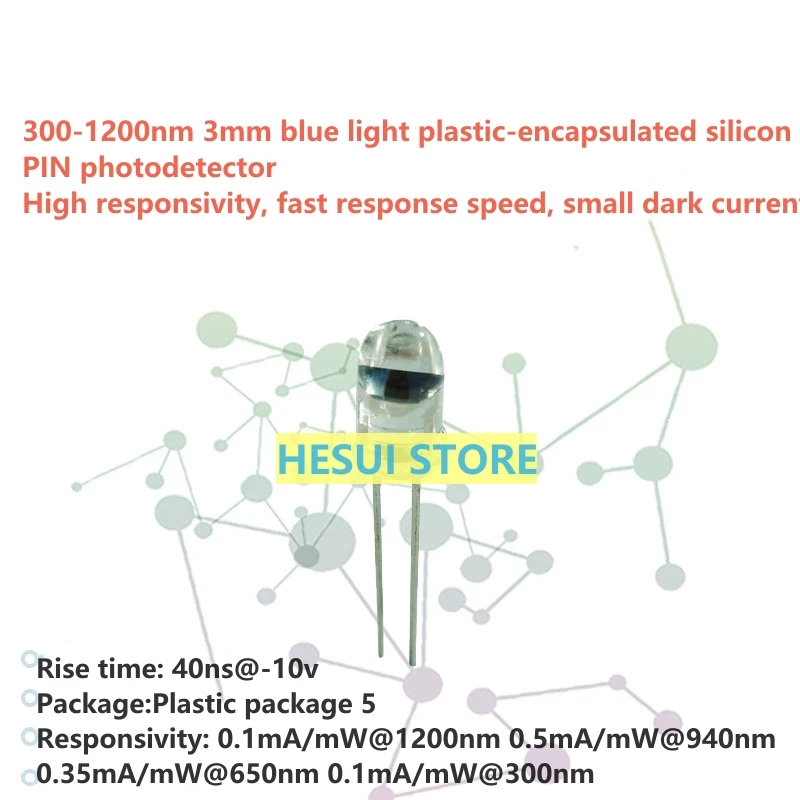 LSSPD-PB3 300-1200nm 3mm blue light plastic-encapsulated silicon PIN photodetector with high responsivity and low dark current