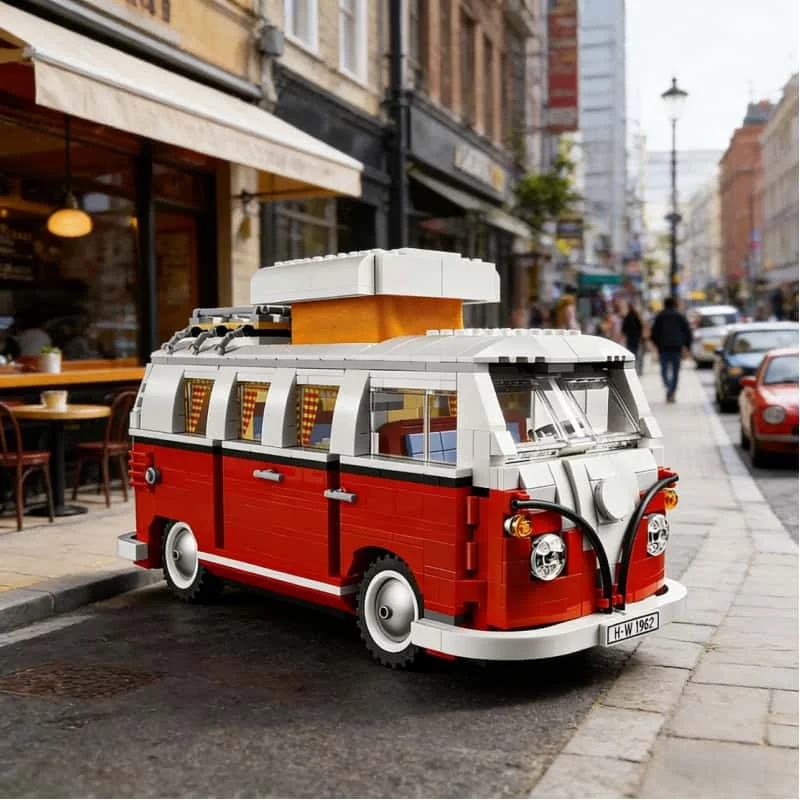 Spot: campersteen, creatieve bus, T1 groene picknickwagen, bouwstenen voor jongens en meisjes, verjaardagscadeautjes voor kinderen