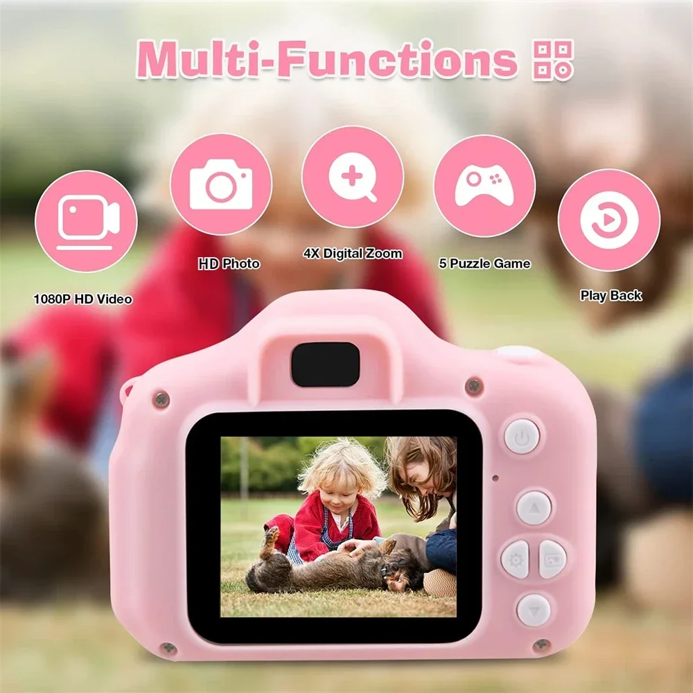 Kids Photo Camera Toys 1080P HD Digital Video Camera 2.0 Inch Screen with Cartoon Case 32GB Card for Birthday Festvial Gifts