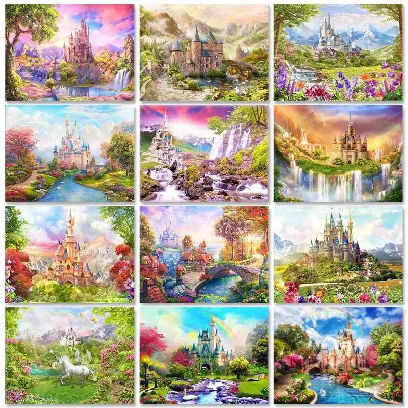 

RUOPOTY Frame Diy Paint By Numbers For Adults Beginner Castle Drawing On Numbers Crafts Acrylic Paint Picture By Numbers 60x75cm