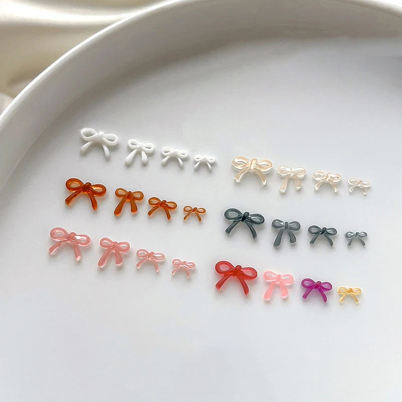 50pcs Resin Bow Nail Charm Bulk Mix Size 3D Ribbon Bowkont Mini Kawaii Nail Art Akcesoria DIY Cute Nails Decorations