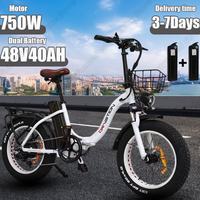 Electric Bike 750W Powerful Motor 48v20ah Battery 20*4.0 Inch Fat Tire E Bike Adult Adjustable Speed Folding Electric Bicycle