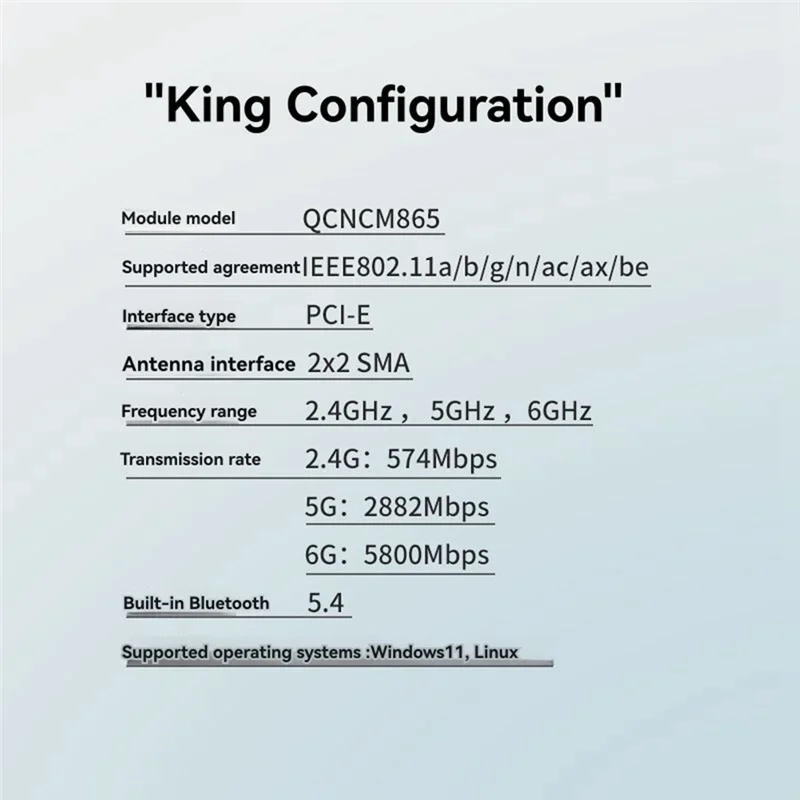 AP-QCNCM865 Wifi 7 PCI-E Adapter Card 9256Mbps Wireless Tri-Band 2.4G/5G/6Ghz BT5.4 Desktop Network Adapter For Win10/For Win11