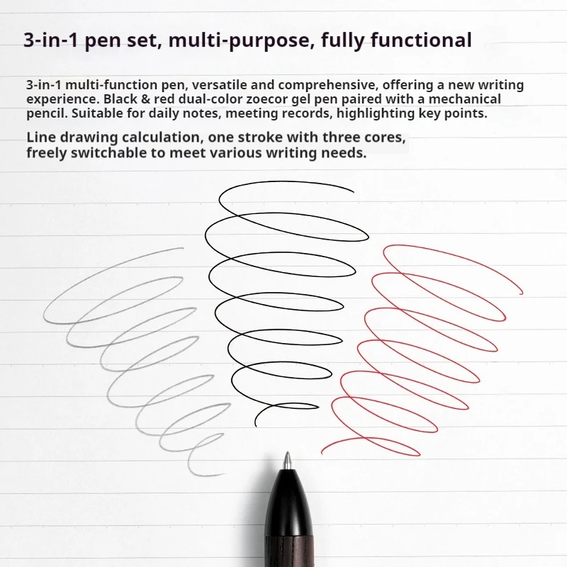 KACO Easywrite 3-in-1 Multifunction Pen,Wooden Grip Metal Barrel Ball Pen Automatic Pencil Black and Red Signing Pen for writing