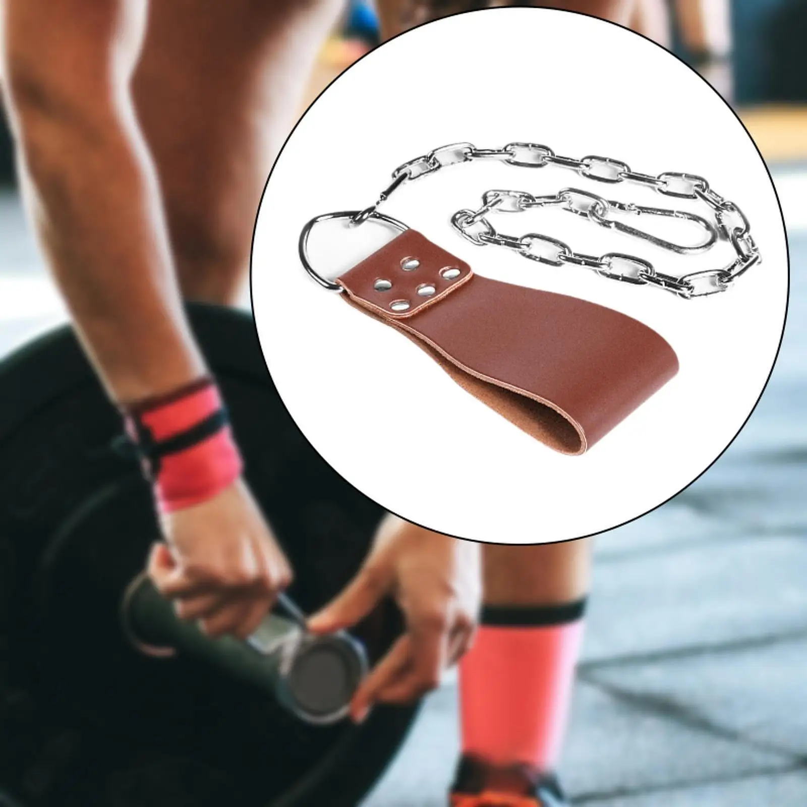 Dumbbell Loading Strap with Iron Chain PU Waist Belt Dip Belt Attachment for Home Gym Powerlifting Workout Bodybuilding Men