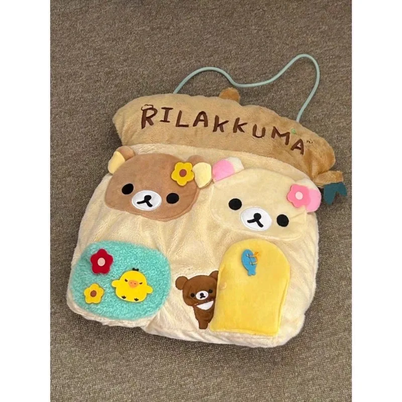 Dibujos animados Rilakkuma ‌ Bolsa colgante de almacenamiento para puerta de casa, colgante de pared de felpa, decoración suave para dormitorio, colgante, regalo de Navidad para niños