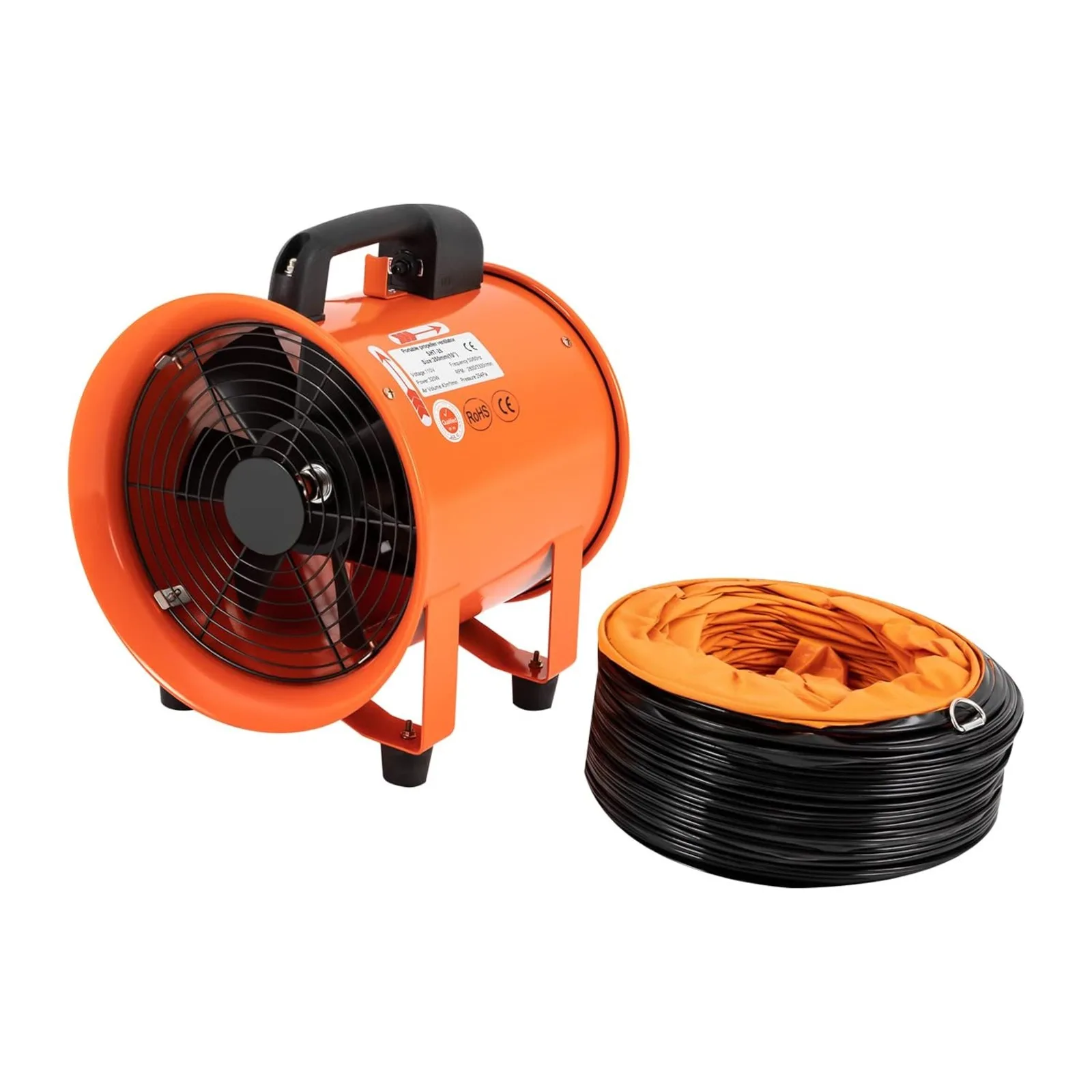 

10 Inch Explosion Proof Fan W/ 16 Ft PVC Ducting, 3300r/min Utility Blower Fan Portable Ventilator High Velocity Utility Blower