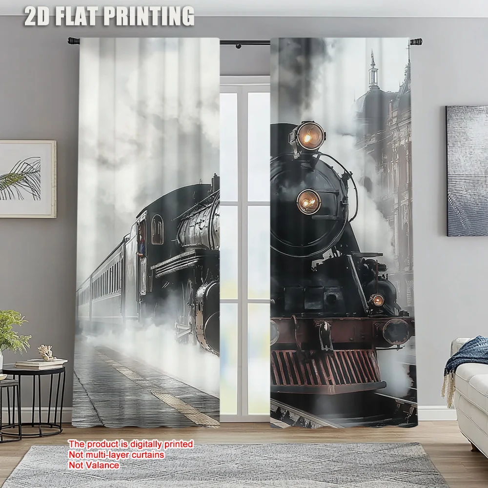 

2pc, Window Curtains Train Machine Washable Polyester,Without Electricity Festive Backdrops Perfect for Indoor Use