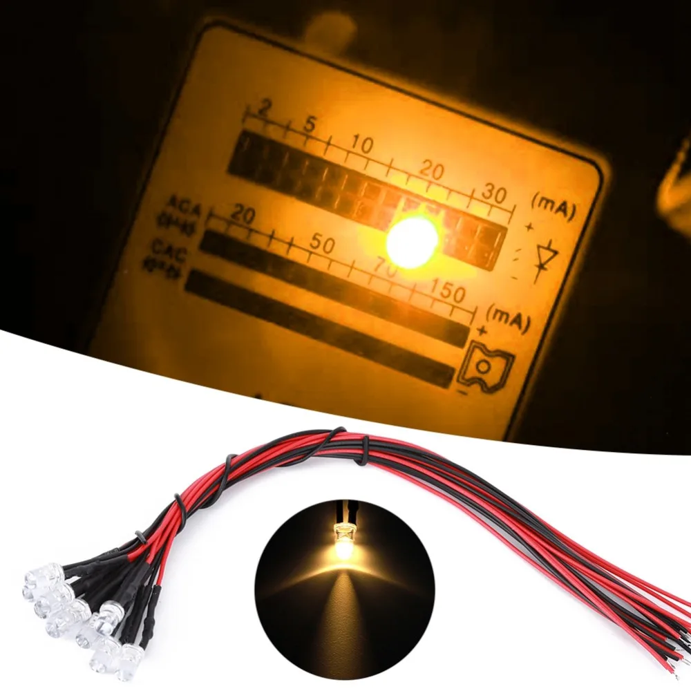 50 قطعة 5 مللي متر رأس مستدير قبل السلكية صمام ثنائي باعث للضوء أبيض دافئ 12 فولت مصباح ليد حبة سلكي مسبق الثنائيات الباعثة للضوء