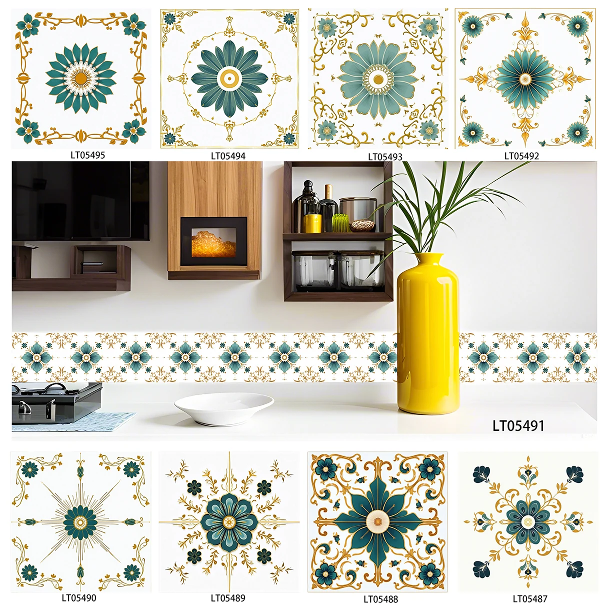 Luxury Vintage Floral Tile Decals Oilproof Self Adhesive Stickers For Kitchen Stair Skirting Board Cabinet DIY Wall Decor