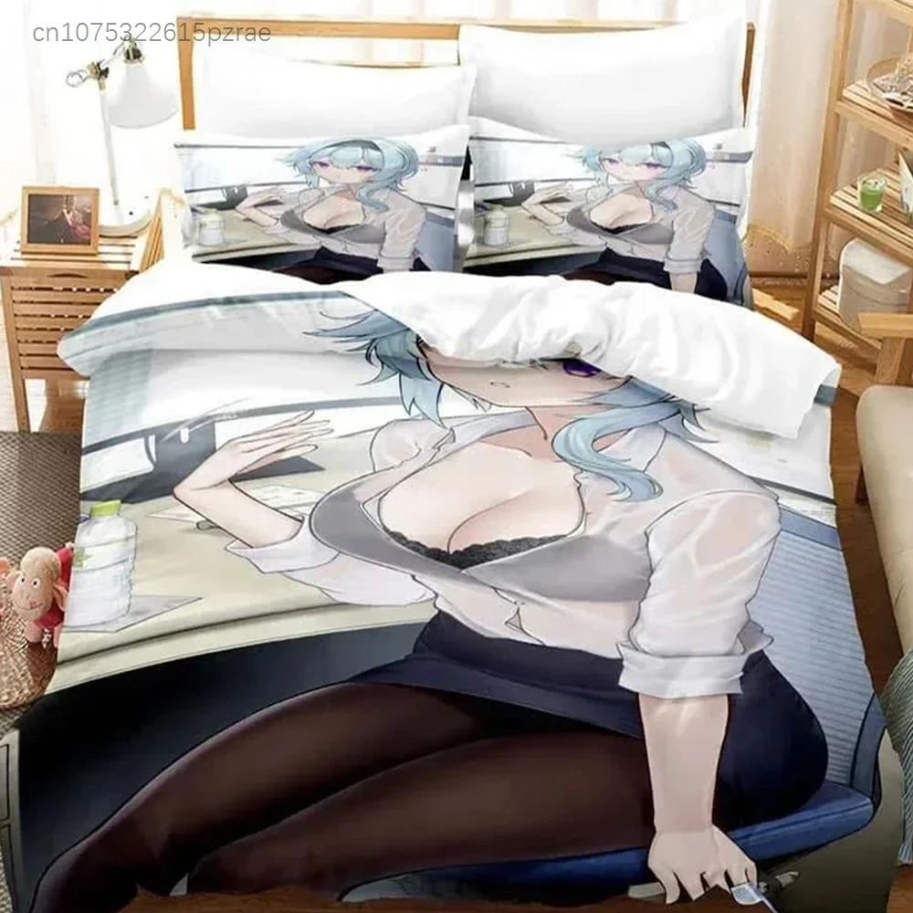 Kawaii Anime Genshin Impact Eula Lawrence Bedding Set Single Twin Full Queen King Size Bed Set Adult Kid Bedroom Duvetcover Sets