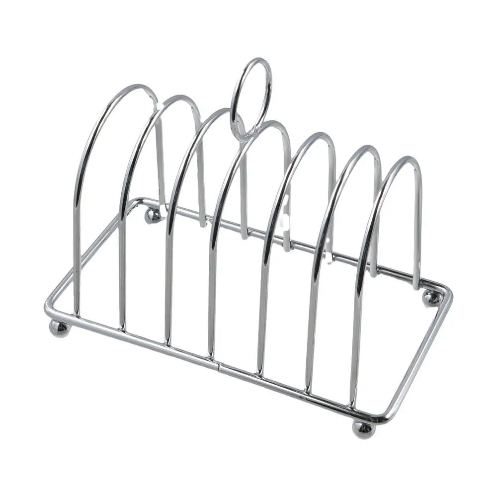 6 Slots Bread Rack Stainless Steel Ball Feet Slices Toast Rack Durable Loop Carry Handle Cooling Cooling Holder Sponge